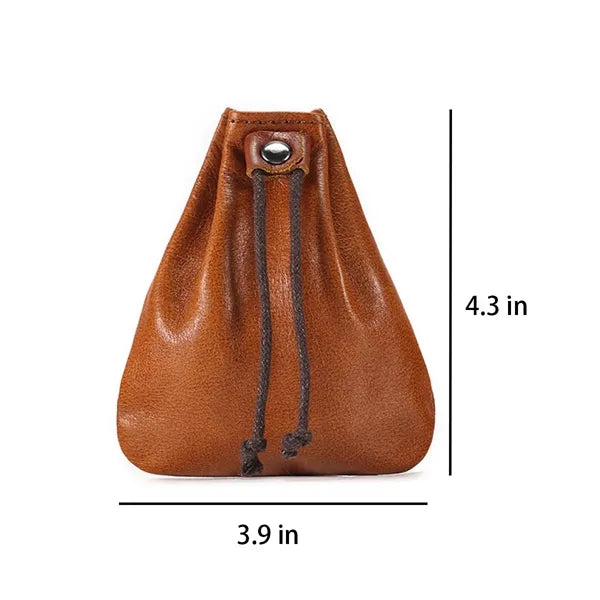 Mini Vintage Leather Drawstring Pouch Coin Organizer