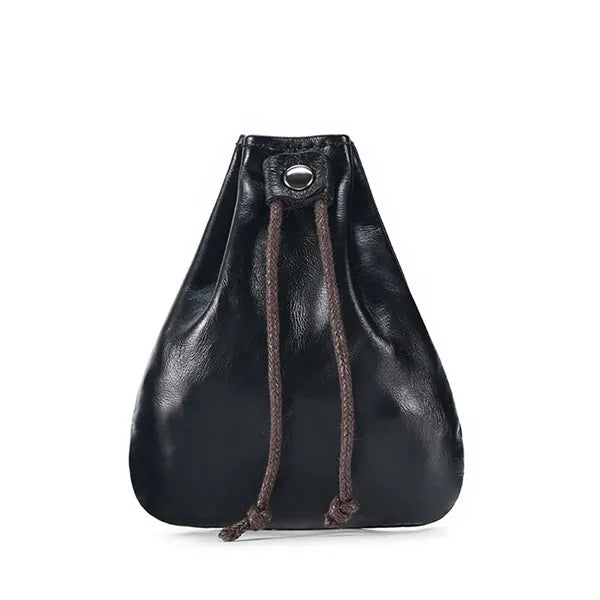 Mini Vintage Leather Drawstring Pouch Coin Organizer
