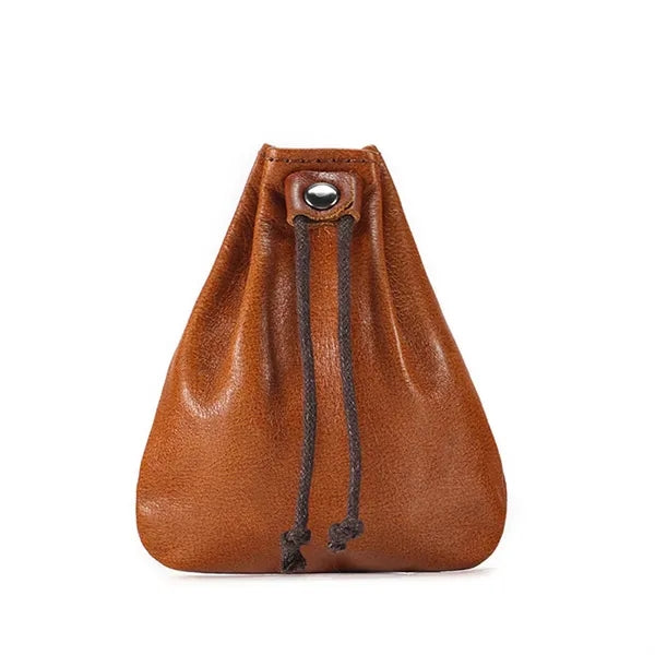 Mini Vintage Leather Drawstring Pouch Coin Organizer
