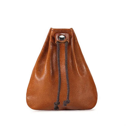 Mini Vintage Leather Drawstring Pouch Coin Organizer