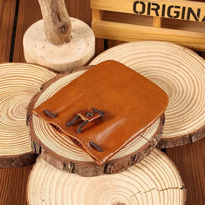 Mini Vintage Leather Drawstring Pouch Coin Organizer