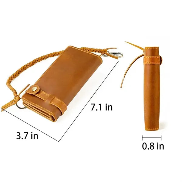 Leather Bifold Wallet with Anti-theft Chain