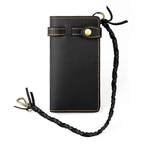 Leather Bifold Wallet with Anti-theft Chain