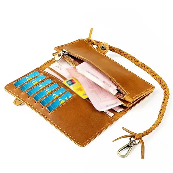 Leather Bifold Wallet with Anti-theft Chain