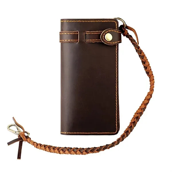 Leather Bifold Wallet with Anti-theft Chain