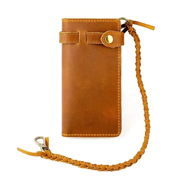 Leather Bifold Wallet with Anti-theft Chain