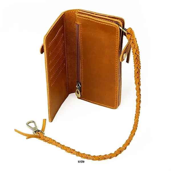 Leather Bifold Wallet with Anti-theft Chain