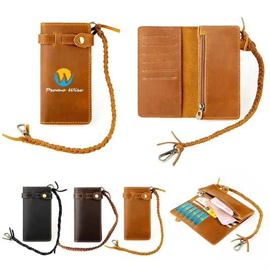 Leather Bifold Wallet with Anti-theft Chain