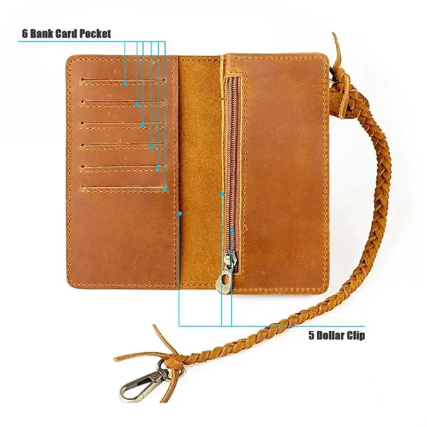Leather Bifold Wallet with Anti-theft Chain