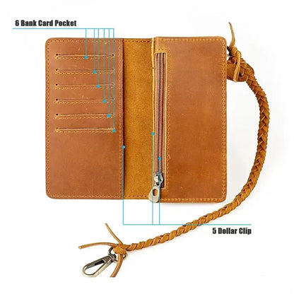 Leather Bifold Wallet with Anti-theft Chain