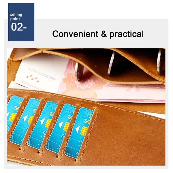 Leather Bifold Wallet with Anti-theft Chain