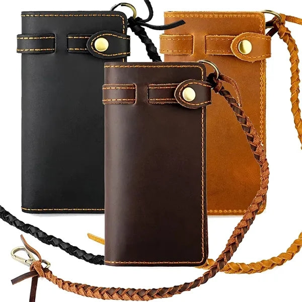 Leather Bifold Wallet with Anti-theft Chain