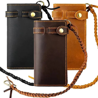 Leather Bifold Wallet with Anti-theft Chain