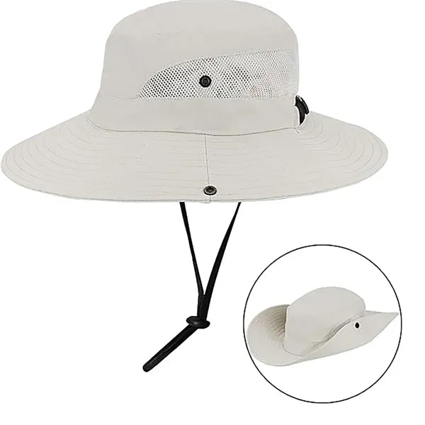 Wide-Brim Outdoor Beach Sun Hat with Ponytail-Hole