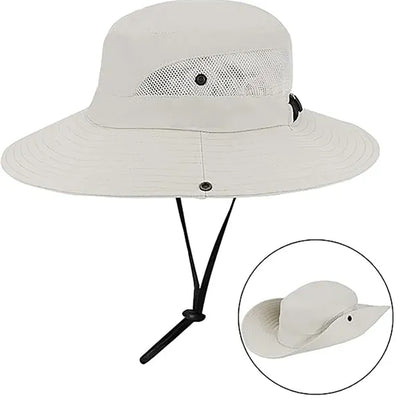 Wide-Brim Outdoor Beach Sun Hat with Ponytail-Hole