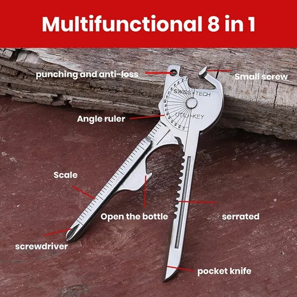 Multi Tool 6 in 1 Stainless Steel Key Ring Chain Pendant