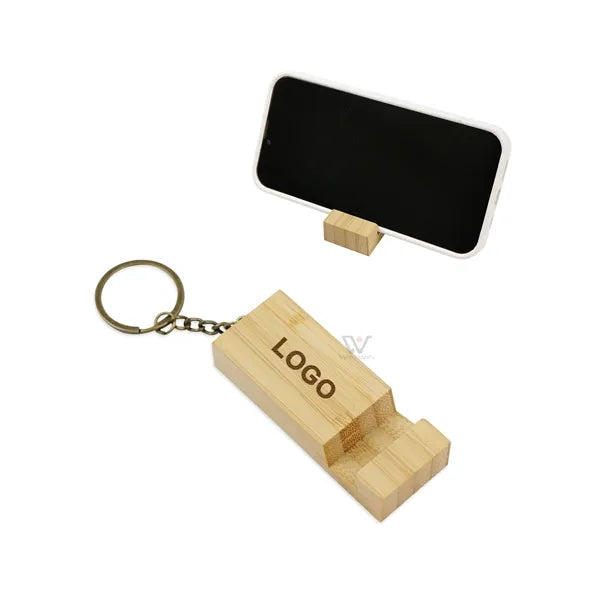 Bamboo Phone Stand With Keychain