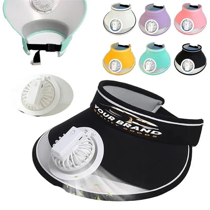 Sun Visor Hat with Fan Adjustable Head Circumference Cap