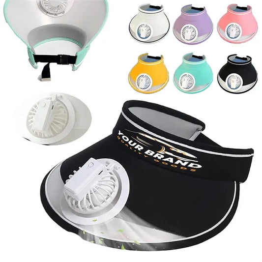 Sun Visor Hat with Fan Adjustable Head Circumference Cap