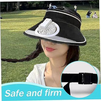 Sun Visor Hat with Fan Adjustable Head Circumference Cap