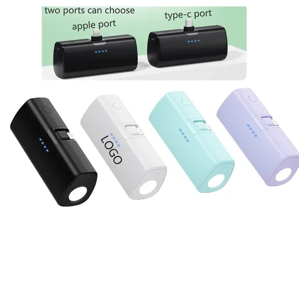 3000mAh Power Bank with Flashlight & Built-In Connector