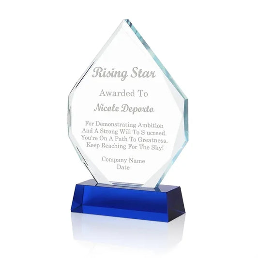 Color Imprinted Crystal Diamond Award With Blue Base