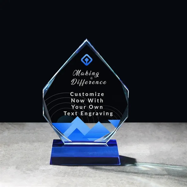 Color Imprinted Crystal Diamond Award With Blue Base