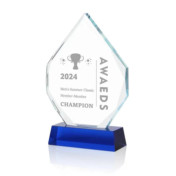 Color Imprinted Crystal Diamond Award With Blue Base