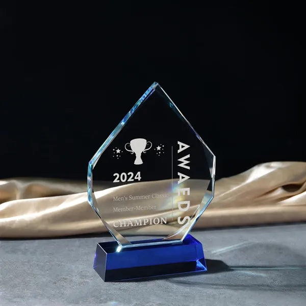 Color Imprinted Crystal Diamond Award With Blue Base