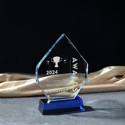 Color Imprinted Crystal Diamond Award With Blue Base