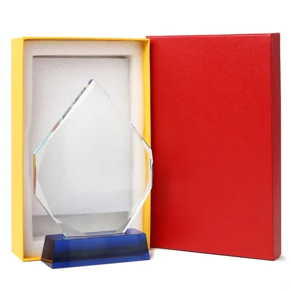 Color Imprinted Crystal Diamond Award With Blue Base