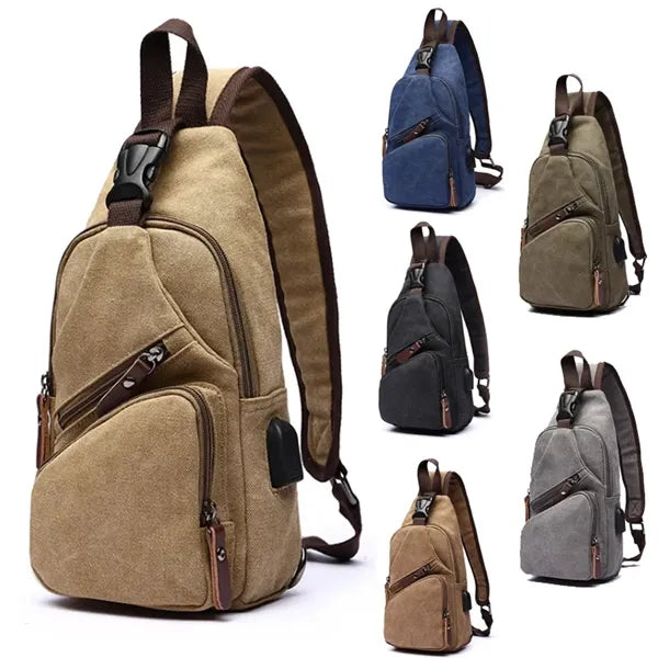 Multi Functional USB Canvas Crossbody Bag