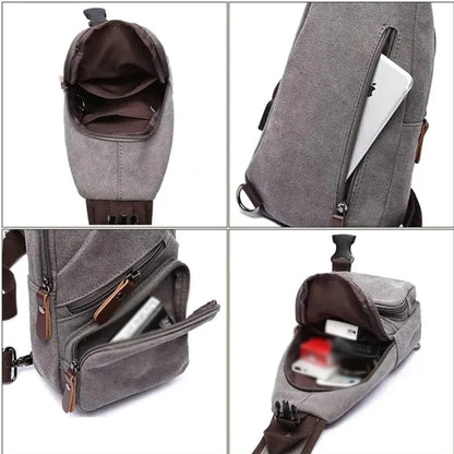 Multi Functional USB Canvas Crossbody Bag