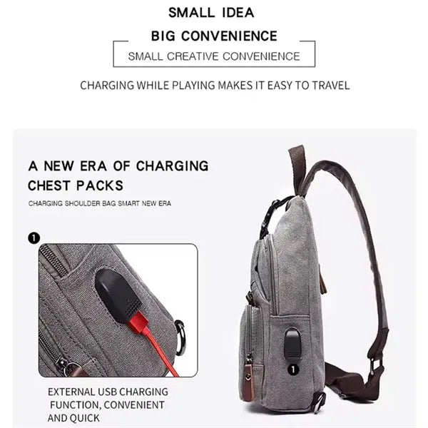Multi Functional USB Canvas Crossbody Bag