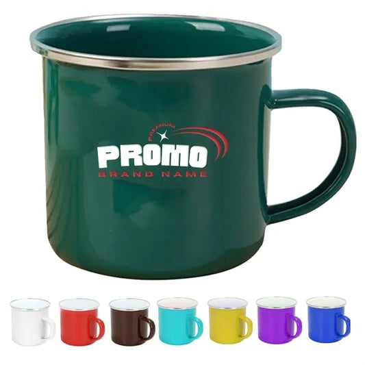 12Oz. Camping Enamel Mug with Silver Rim & Handle