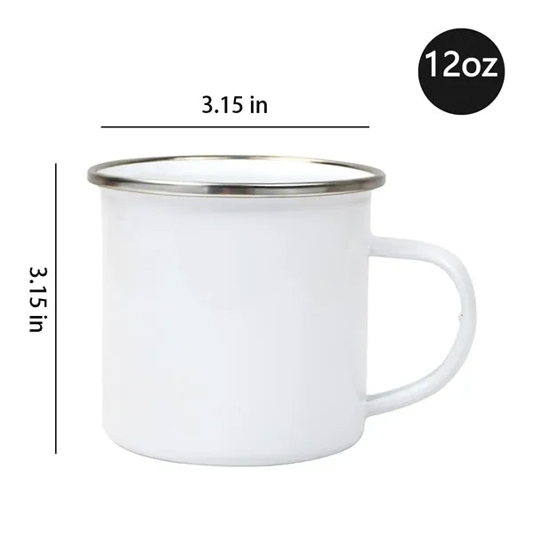 12Oz. Camping Enamel Mug with Silver Rim & Handle