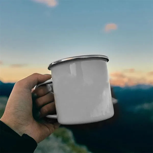 12Oz. Camping Enamel Mug with Silver Rim & Handle