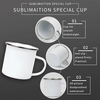 12Oz. Camping Enamel Mug with Silver Rim & Handle