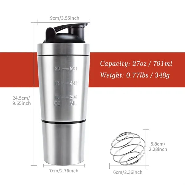 26oz Stainless Steel Shaker Bottle with Stirring Ball
