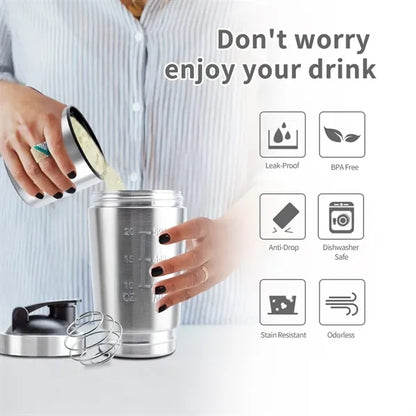 26oz Stainless Steel Shaker Bottle with Stirring Ball