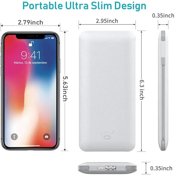 Power Bank 10000mAh USB C Portable Charger with Cable