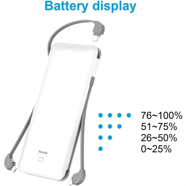 Power Bank 10000mAh USB C Portable Charger with Cable