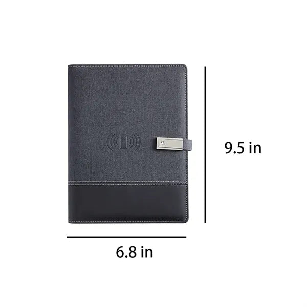 Wireless Charge Notebook Padfolio with USB Drive Power Bank