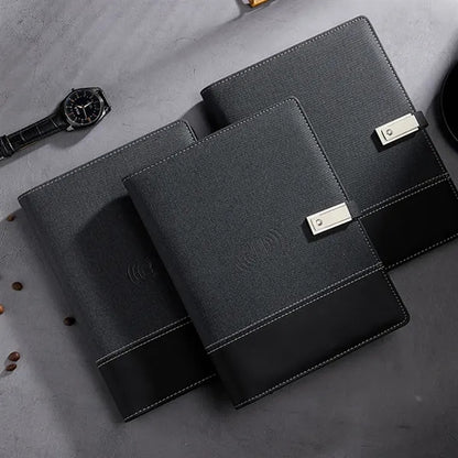 Wireless Charge Notebook Padfolio with USB Drive Power Bank