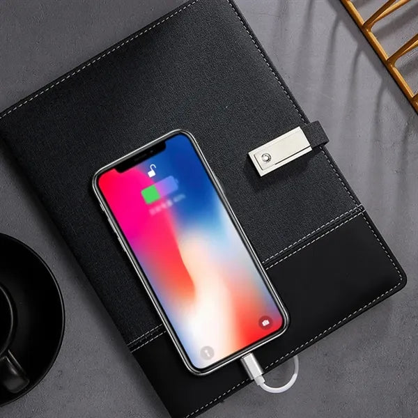 Wireless Charge Notebook Padfolio with USB Drive Power Bank