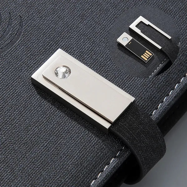 Wireless Charge Notebook Padfolio with USB Drive Power Bank