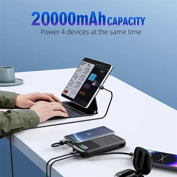 Power Bank 20000mAH Portable Charger AC Wall Plug and Cables