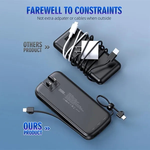Power Bank 20000mAH Portable Charger AC Wall Plug and Cables