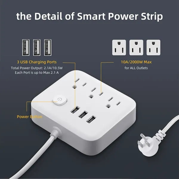 3 in1 Power Strip with USB Ports