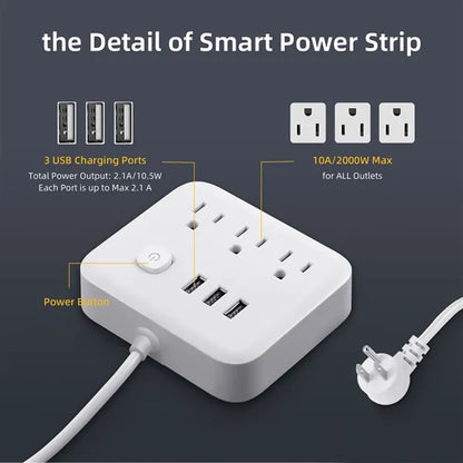 3 in1 Power Strip with USB Ports